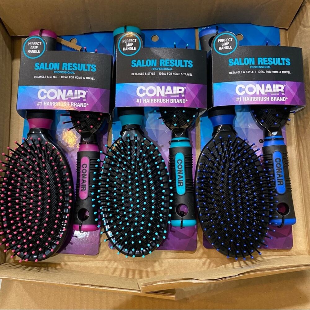 Conair Professional Full & Mid Size Nylon Cushion Detangle Style Brush 6pc Set